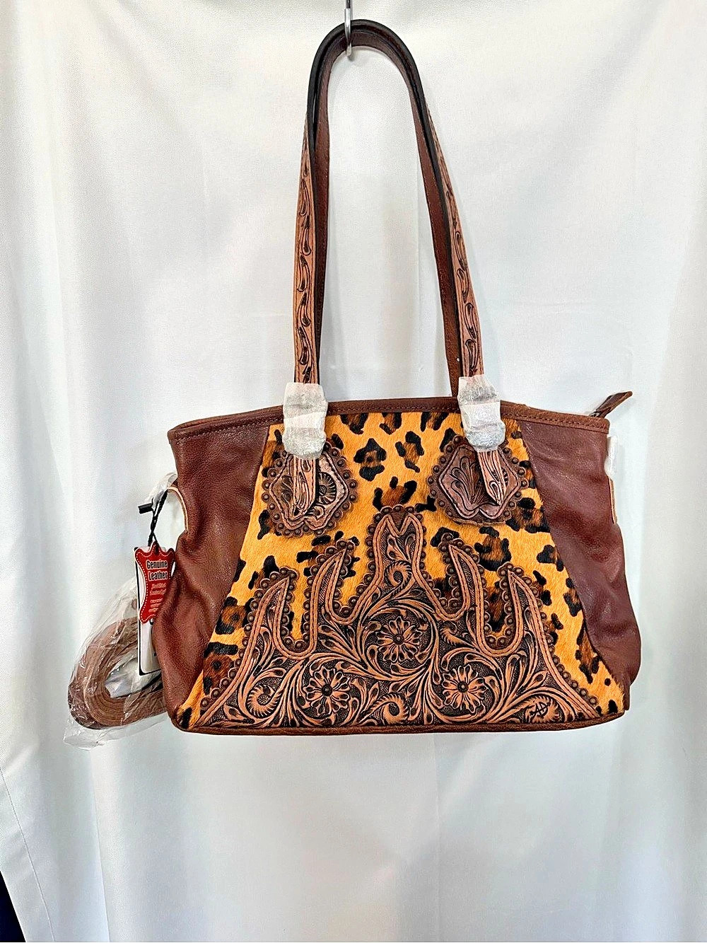 American Darling Women's Leopard Tooled Brown Tote New
